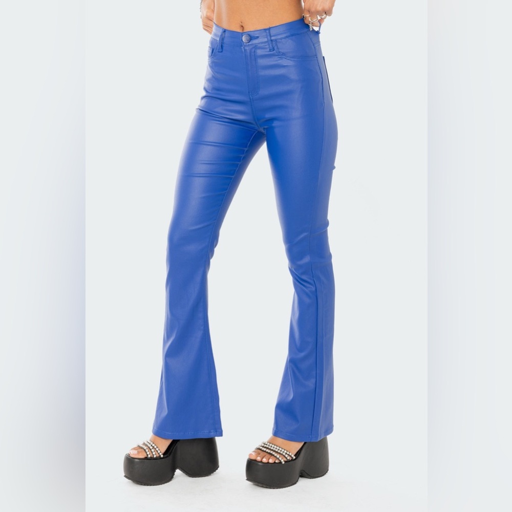 Edikted- Blue faux leather flare pants